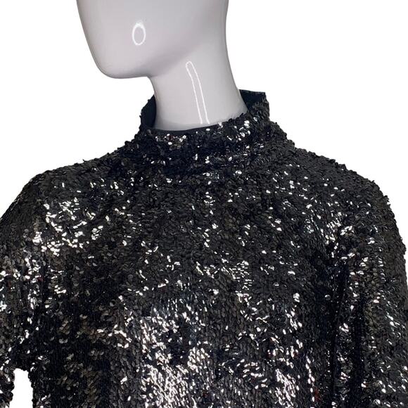Free People Moonstruck Open Back Black Sequins Top Long Sleeve Size S - Picture 6 of 16